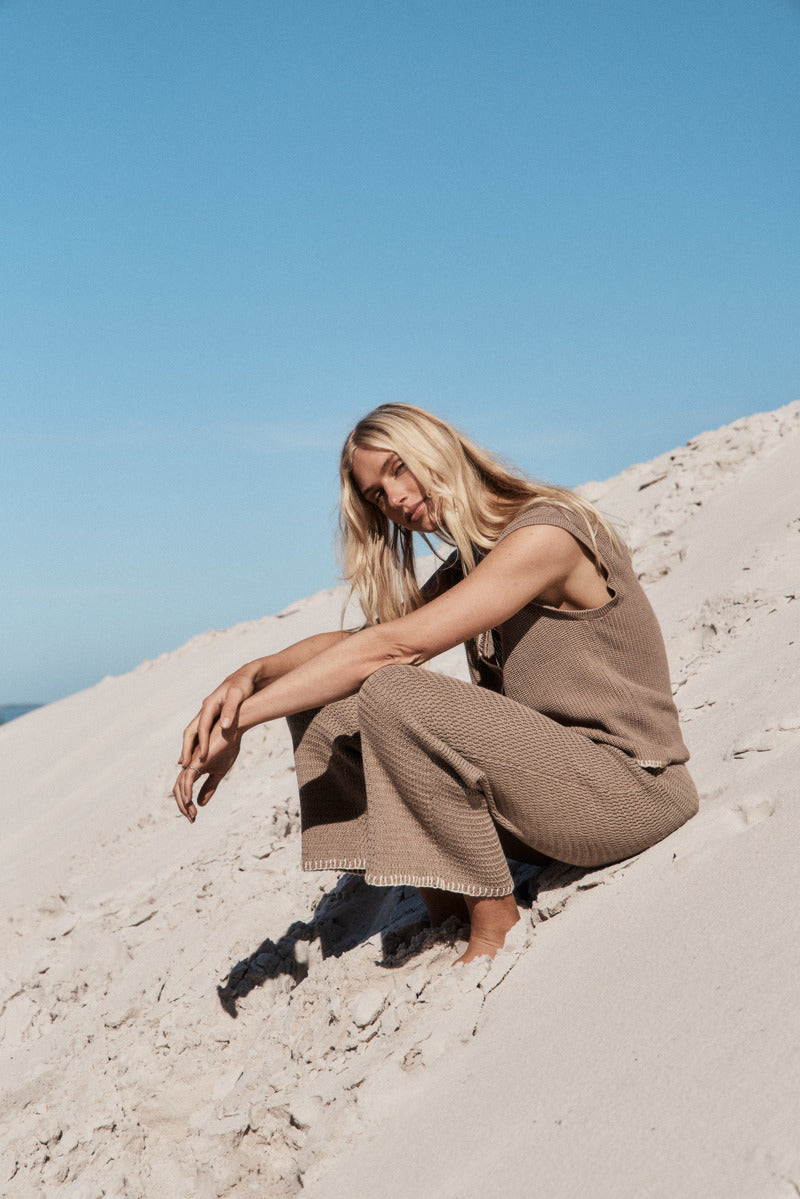 Womens mocha cotton knit pant