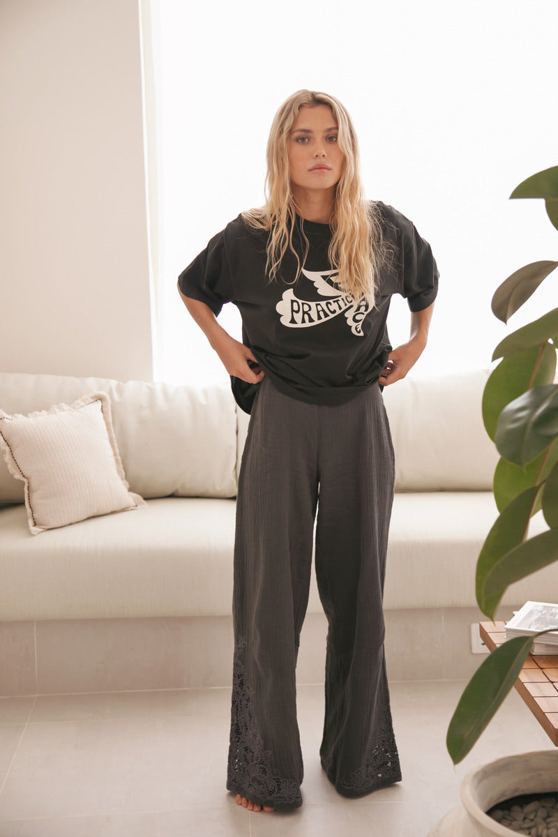 womens charcoal cotton pant front view