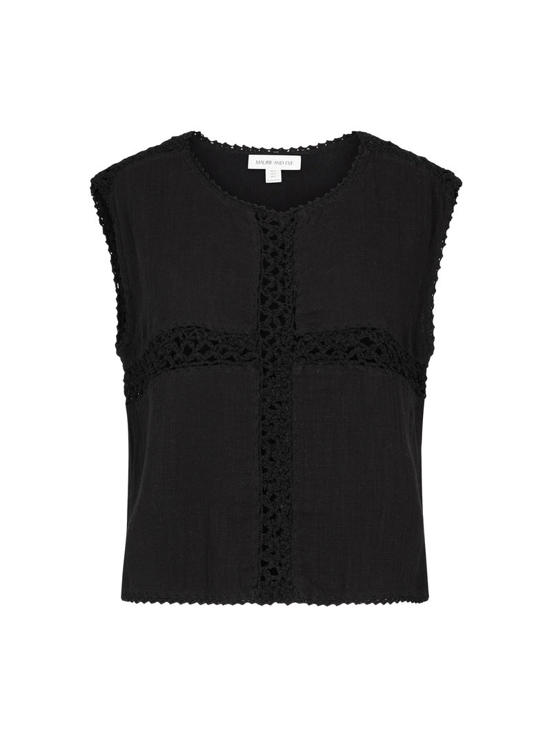 Womens black cotton crochet tank, ghost imagery