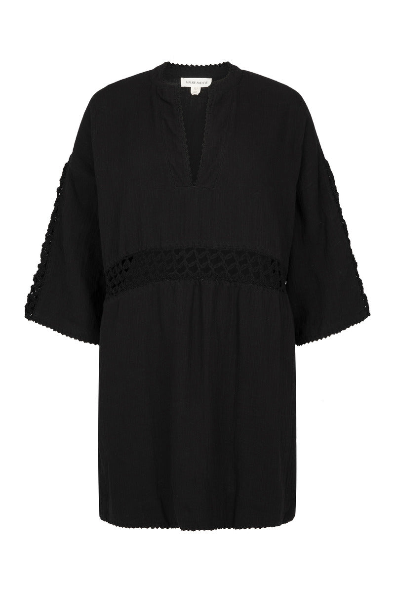 Womens black cotton crochet mini dress, ghost imagery