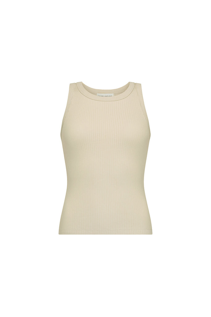 womens beige organic cotton tank top front view