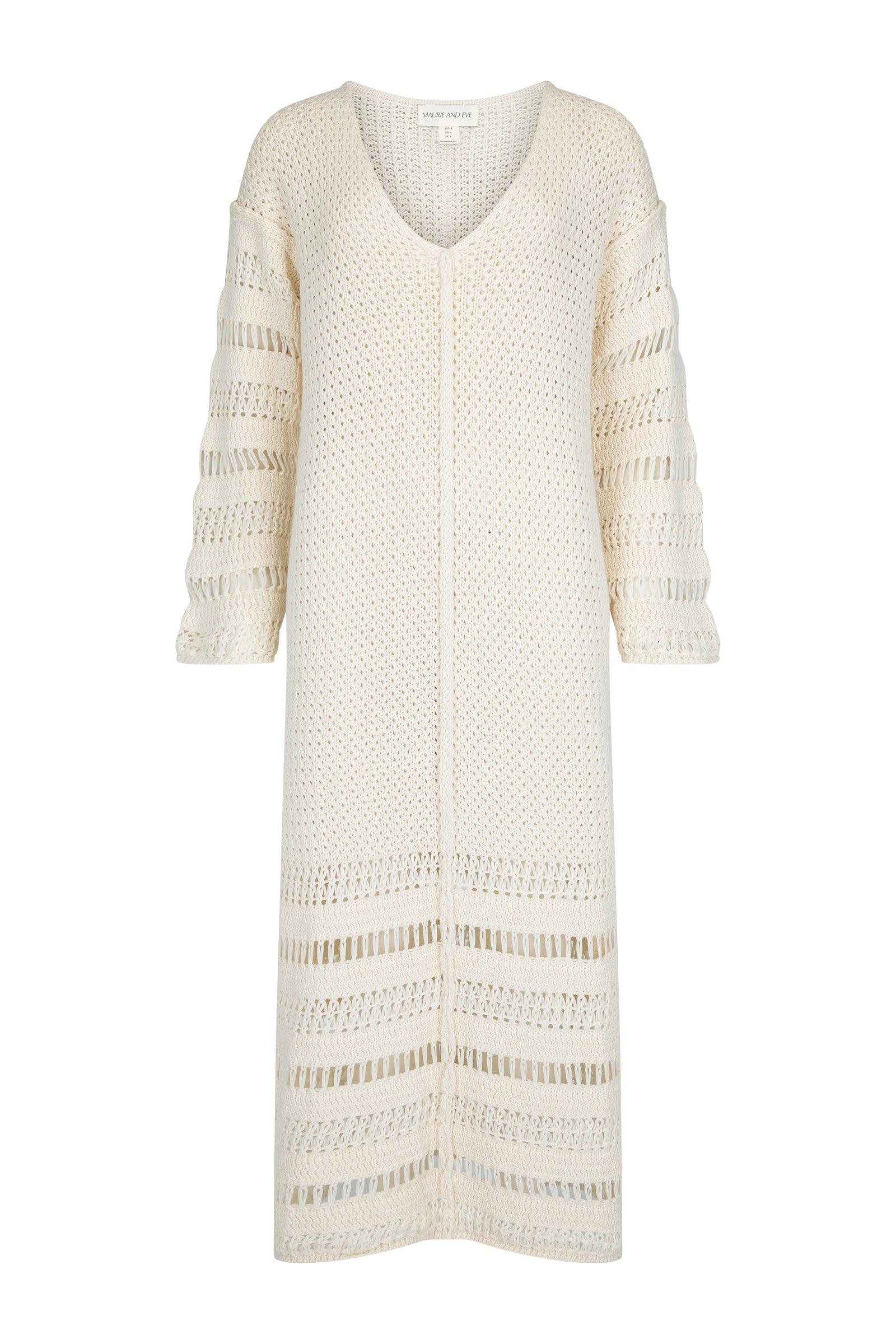 Womens cream cotton knit dress front view