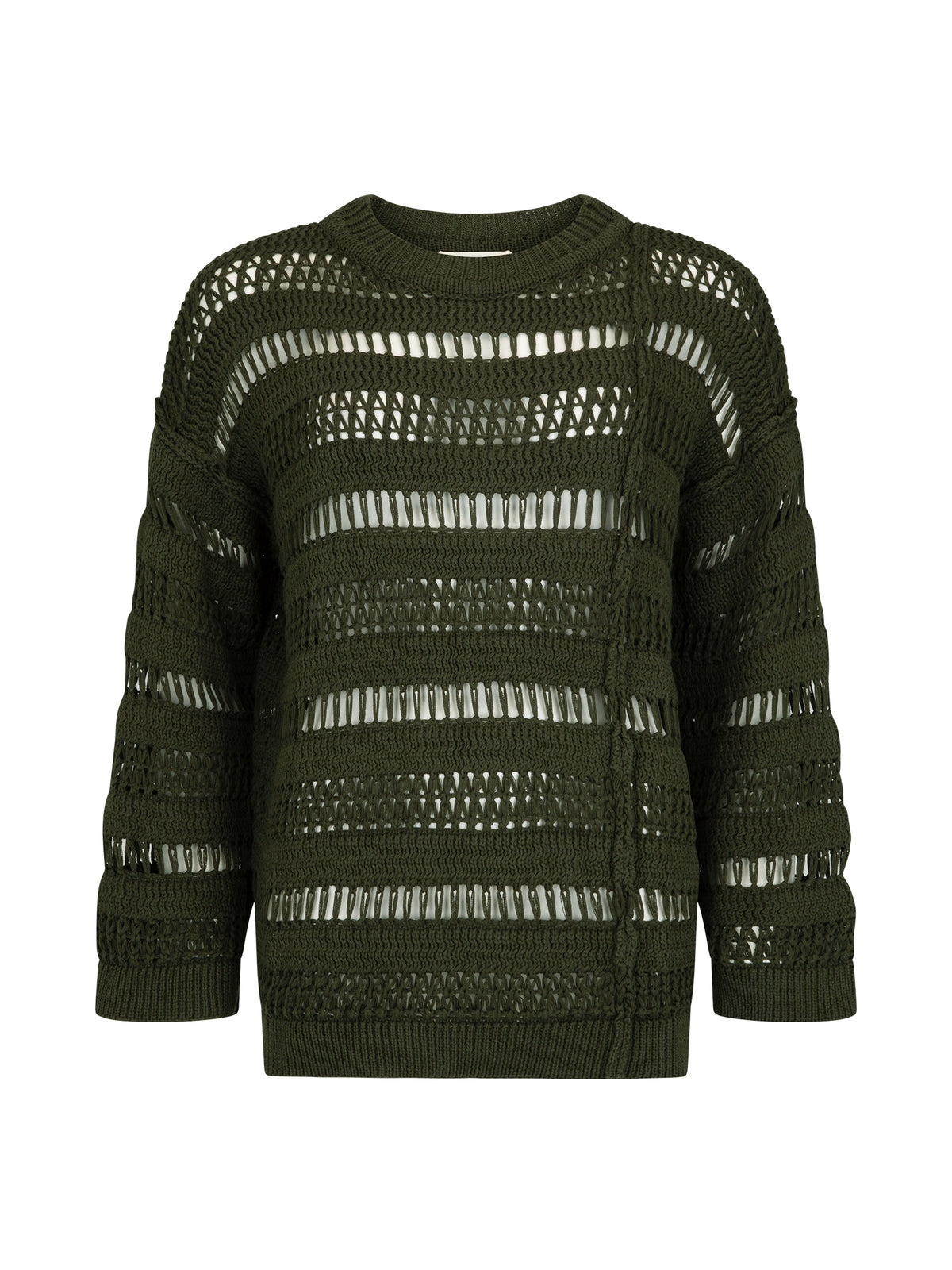 Womens olive cotton knit jumper front view