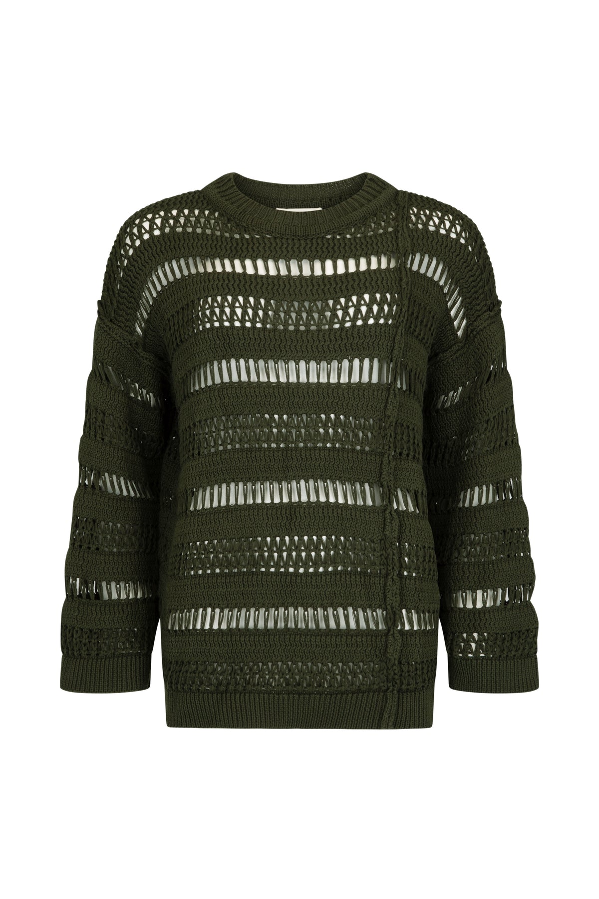 Womens olive cotton knit jumper front view