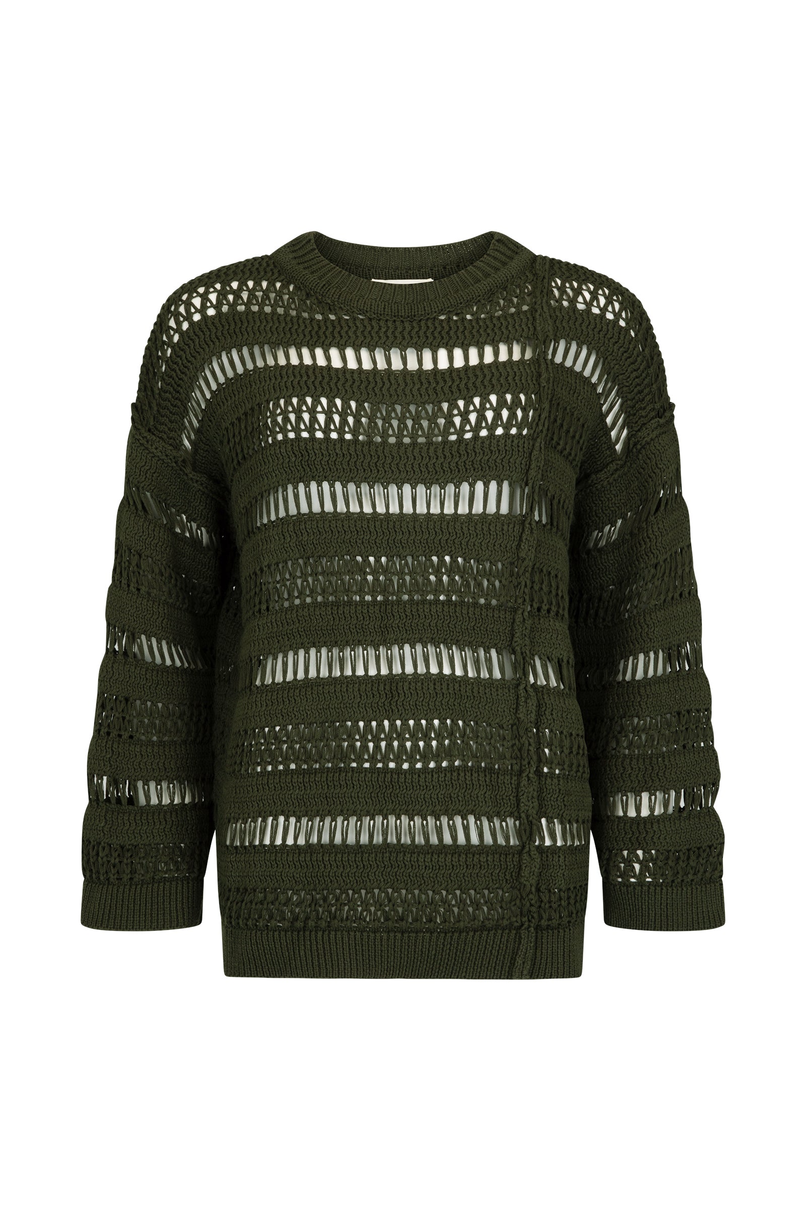 Womens olive cotton knit jumper front view