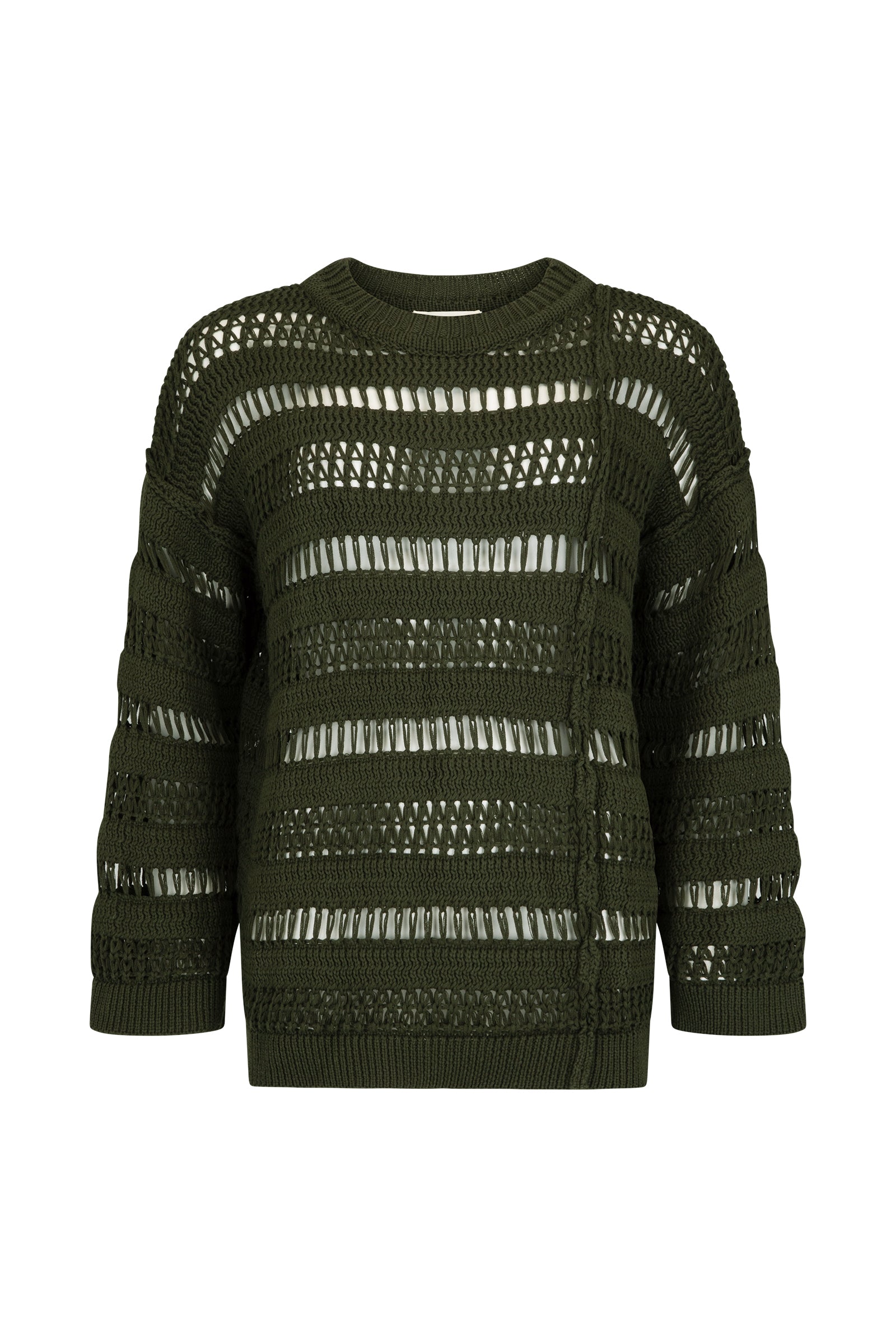 Womens olive cotton knit jumper front view