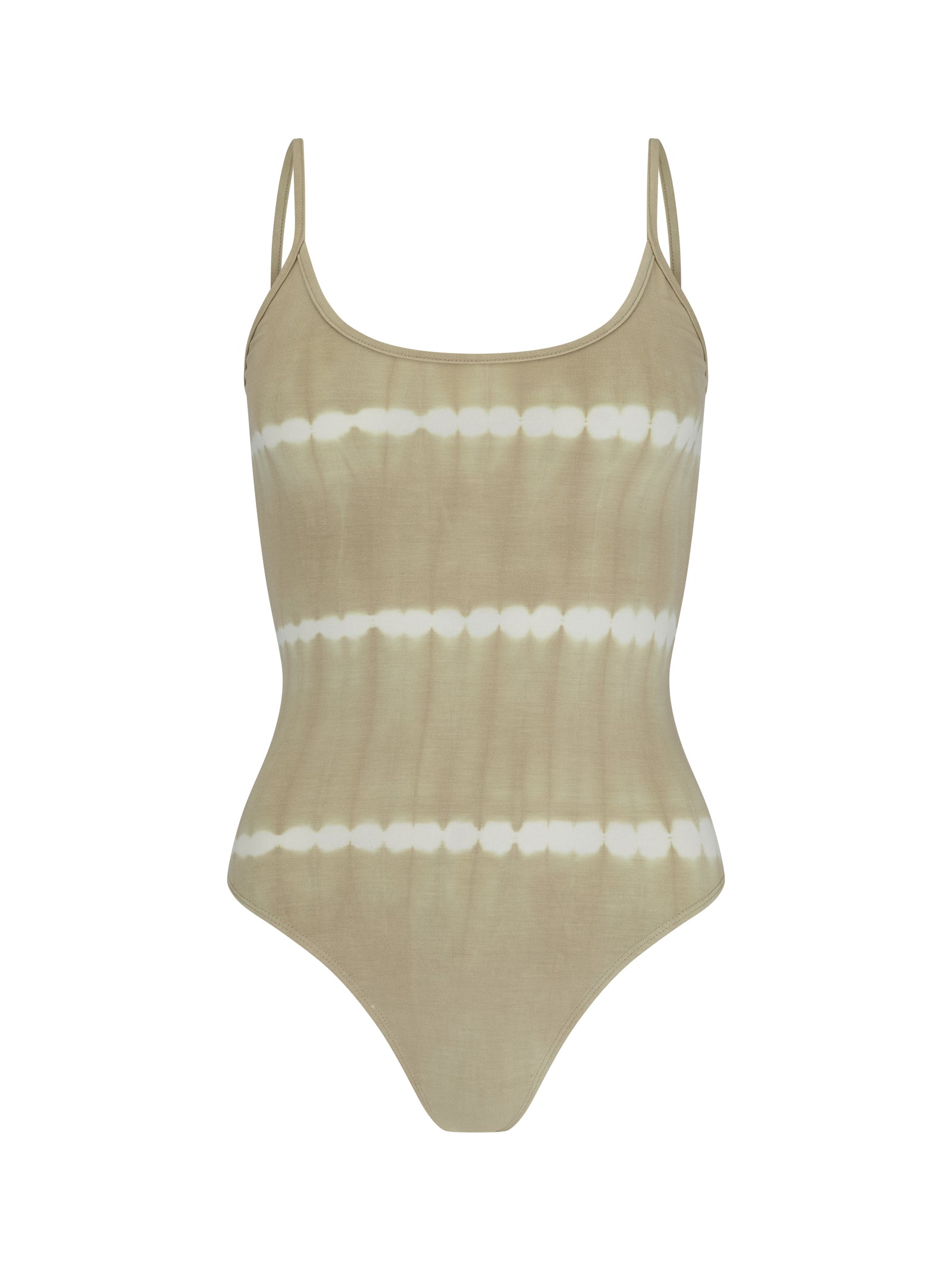 womens cotton tie dye taupe bodysuit front view