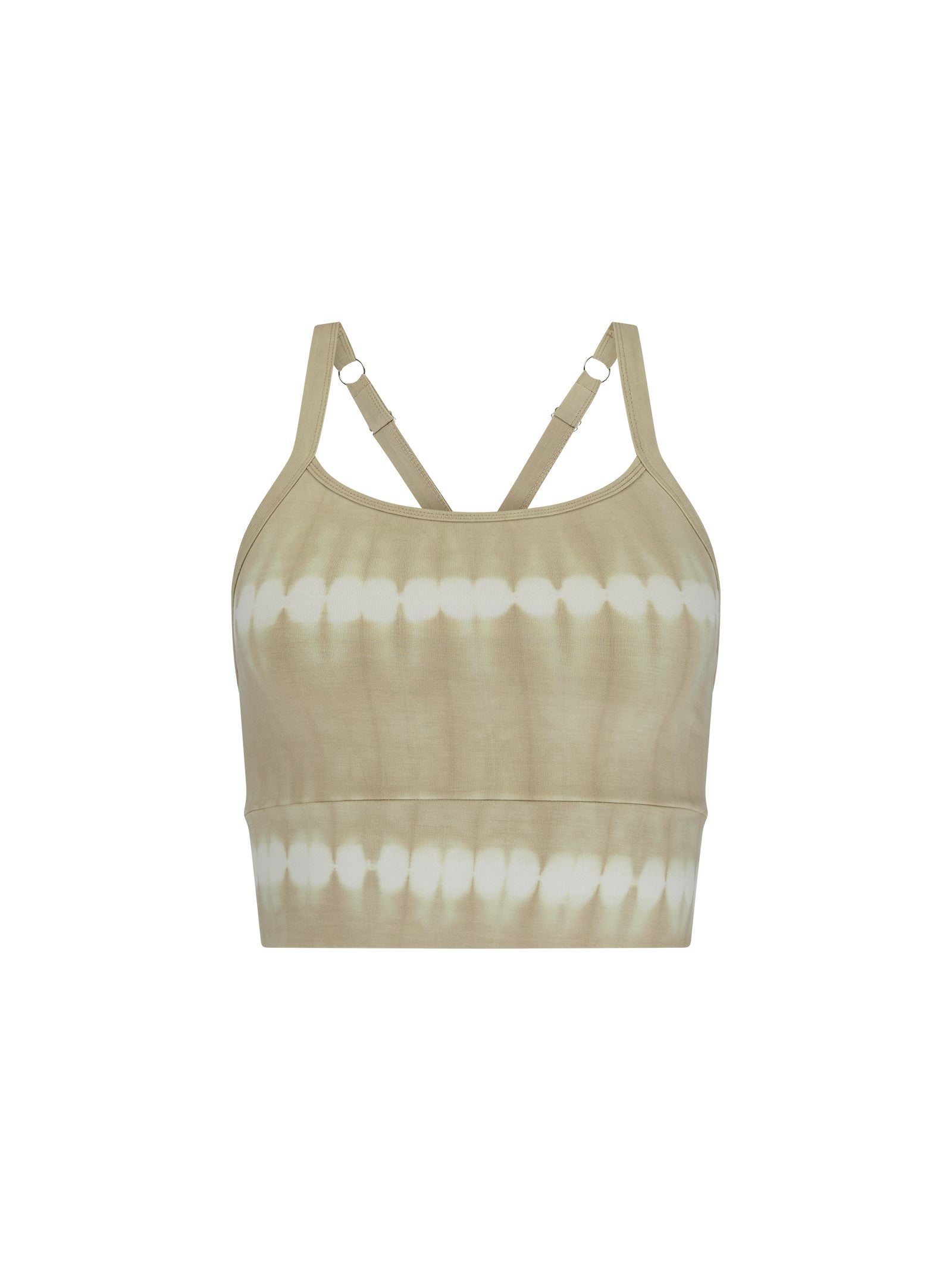 womens taupe tie dye crop bralette front view