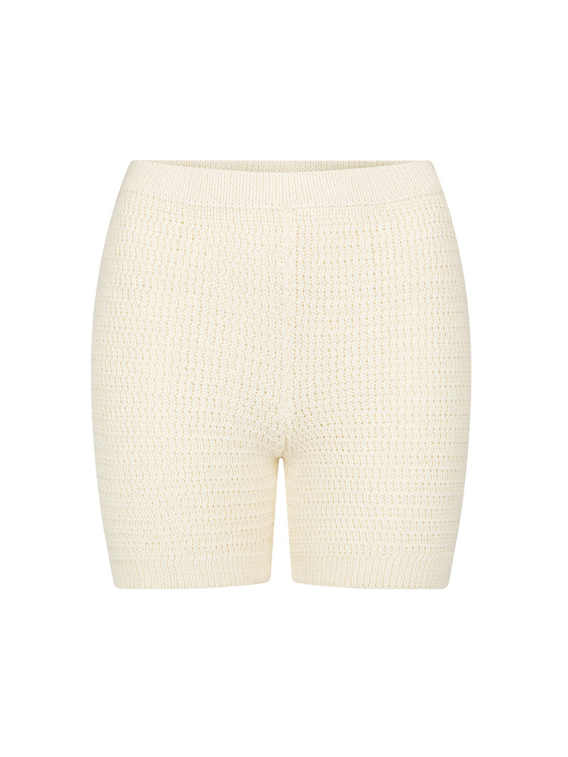 womens cotton cream knit short, front view