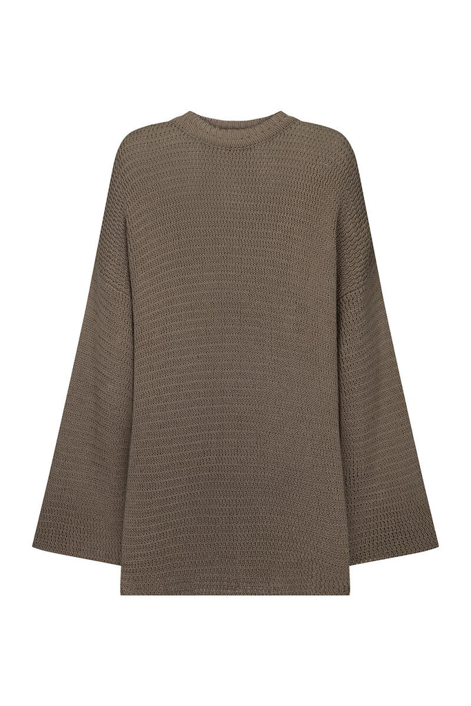 taupe knit long sleeve top front view