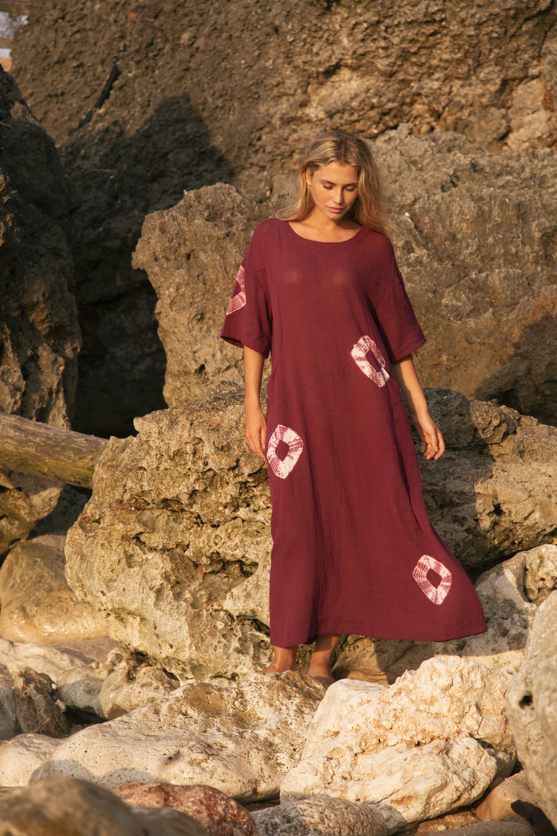 women's mauve cotton tie dye maxi dress