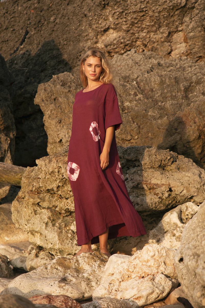 women's tie dye mauve cotton maxi dress
