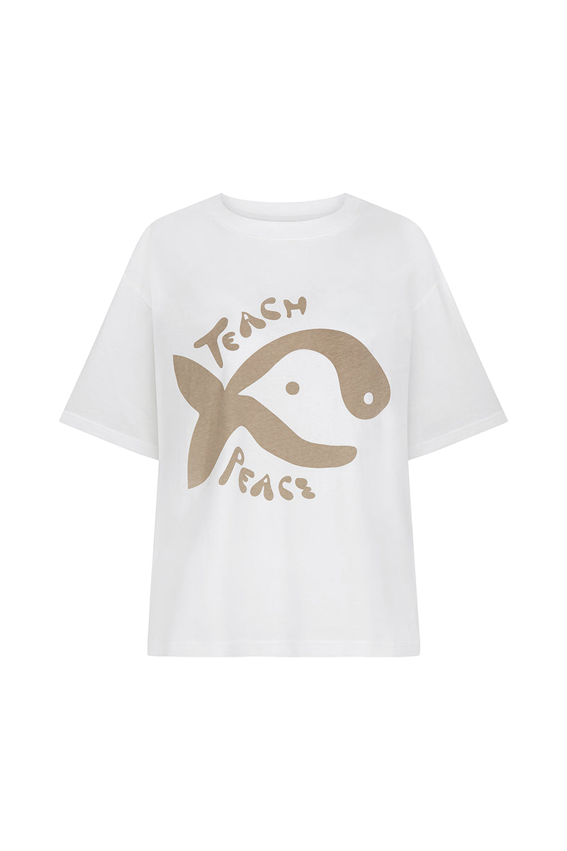 cream teach peace print artist tee front view