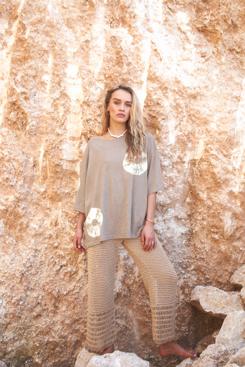 womens natural cotton crochet pant front view