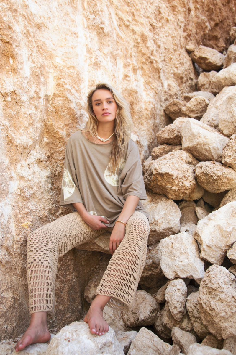 womens natural cotton crochet pant front view