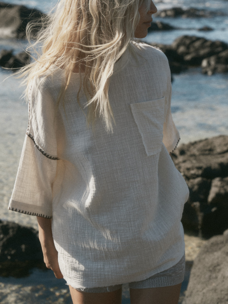 womens cotton cream top front view