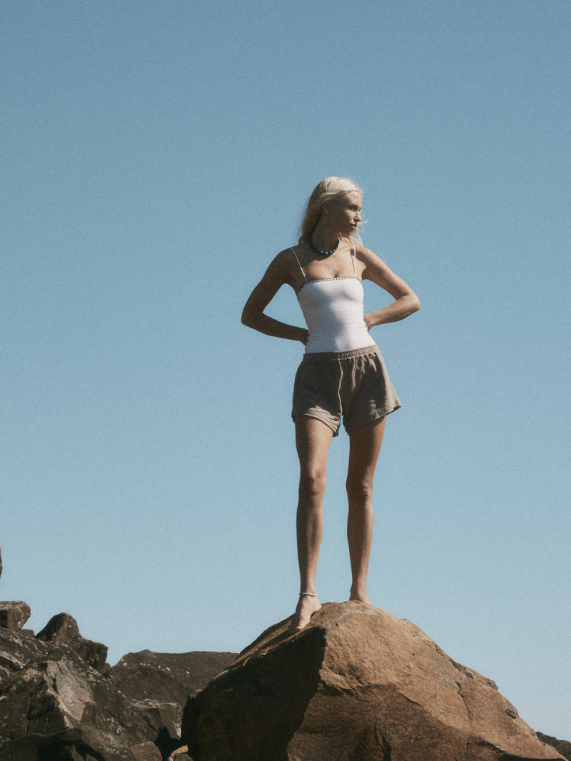 cotton brown short with white bodysuit front view