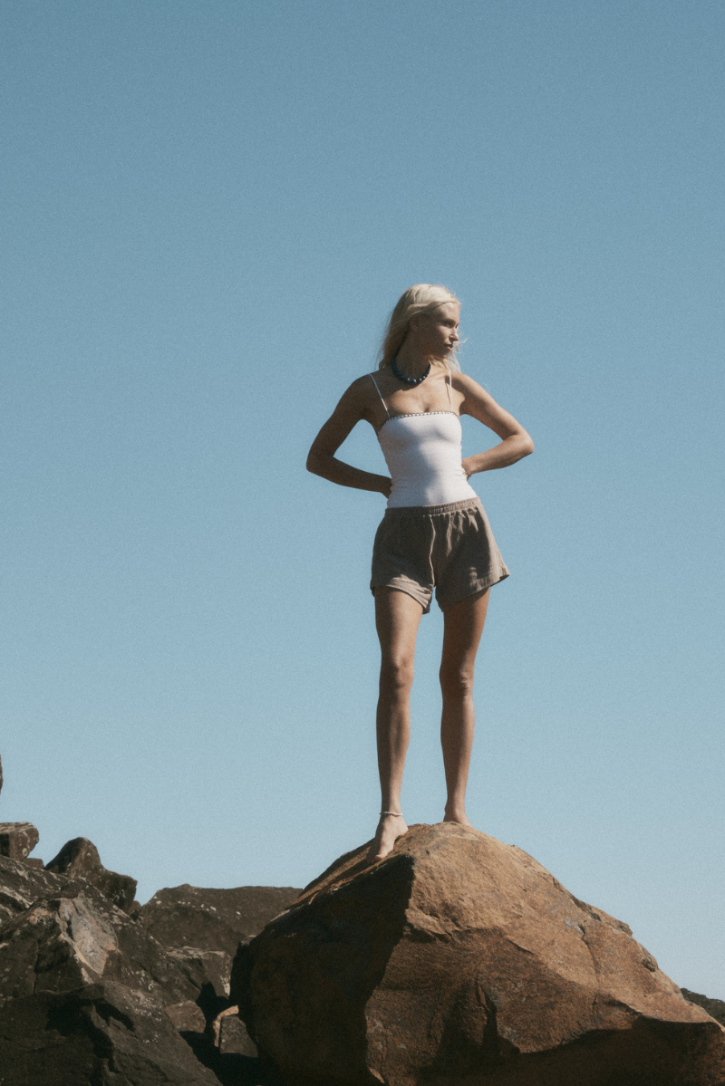 cotton brown short with white bodysuit front view