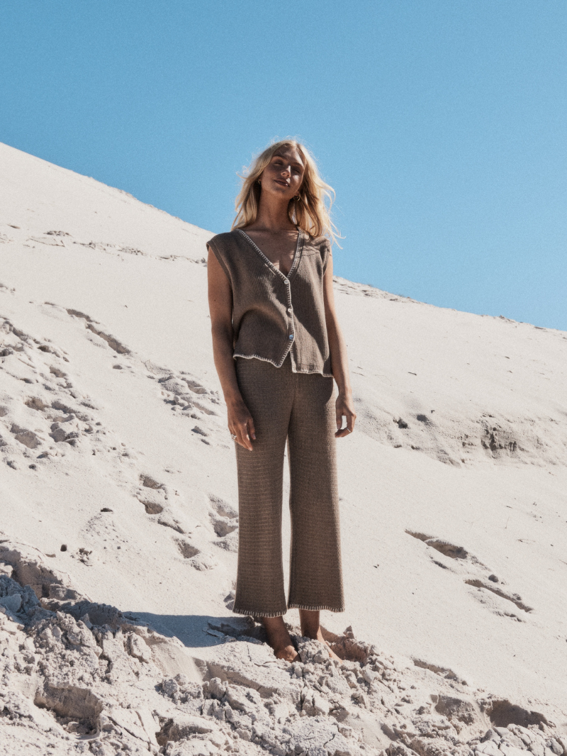 womens cotton knit mocha set front view