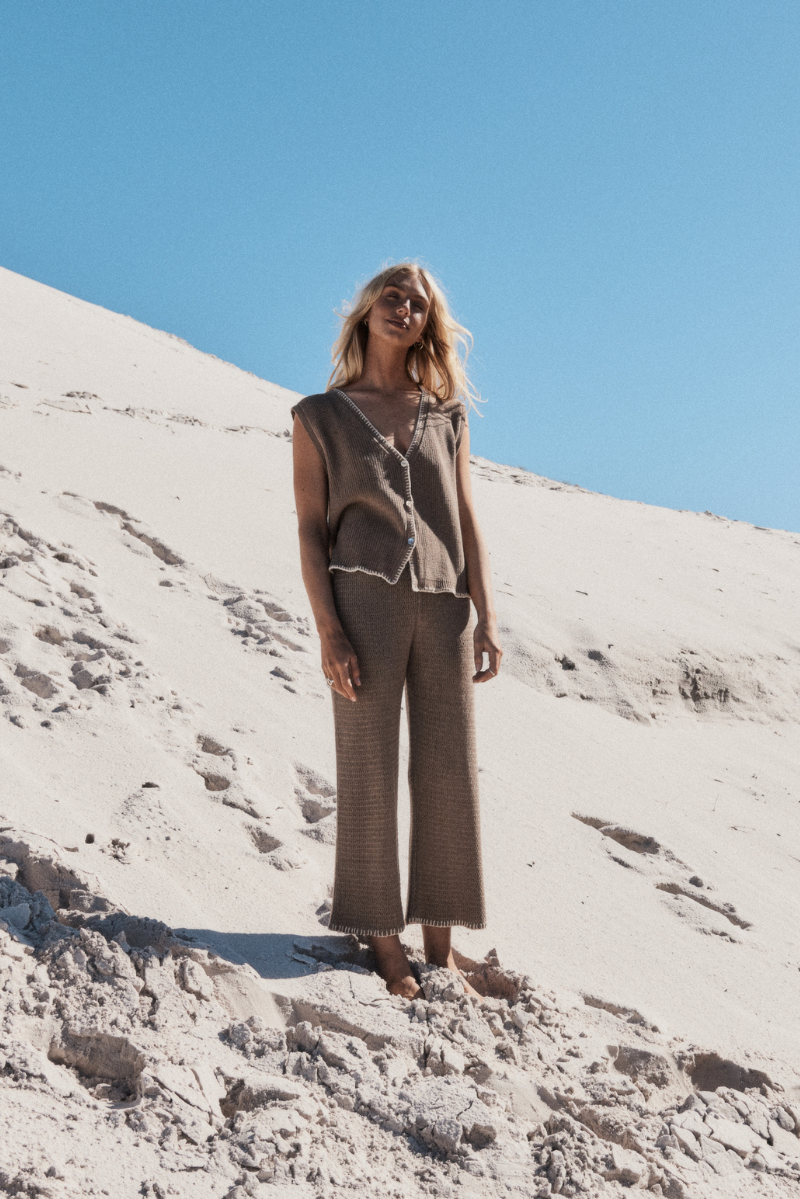 womens cotton knit mocha set front view