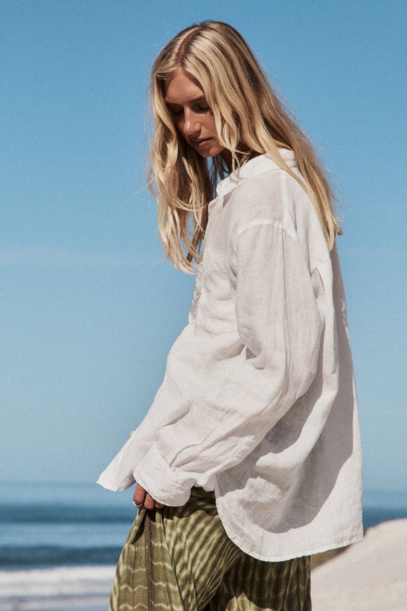 womens white linen shirt