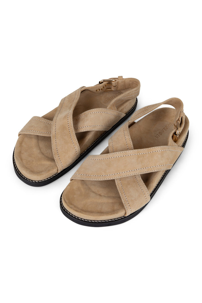women's suede beige sandals front view