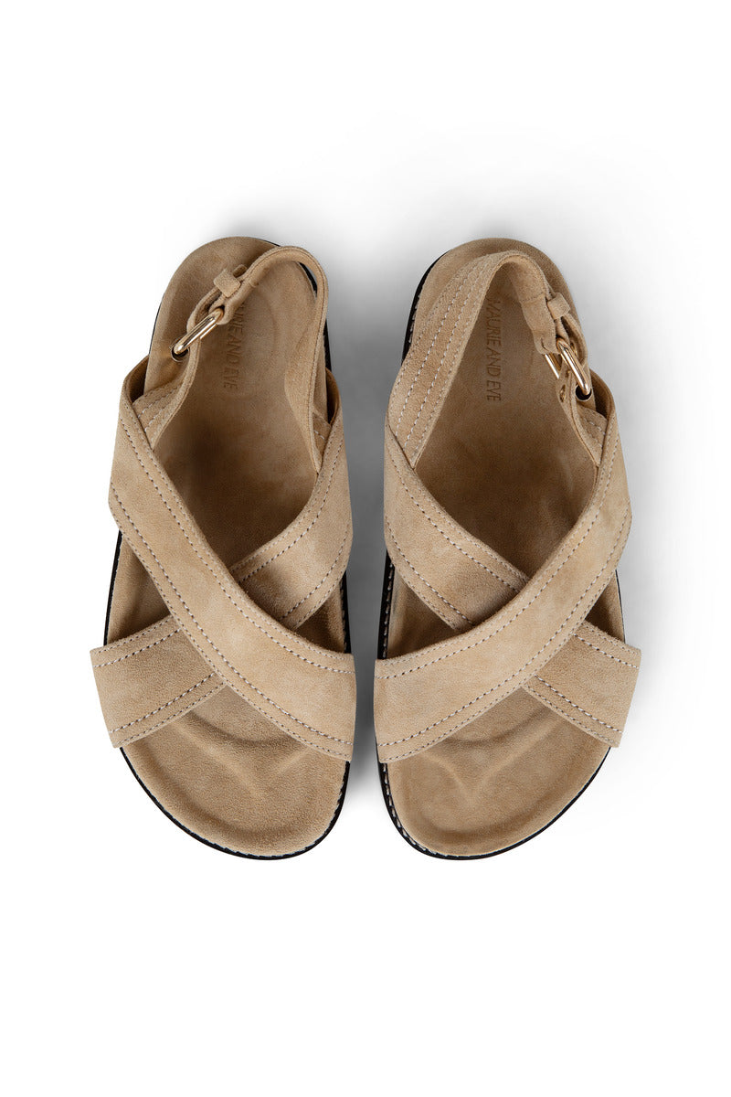 women's suede beige sandals front view
