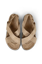 women's suede beige sandals front view