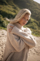 Womens beige wool blend crew neck jumper 