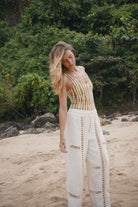 Womens white cotton crochet panelling pant