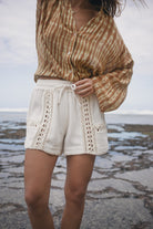 Womens cream cotton crochet short 