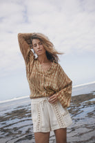 Womens cream cotton crochet short 