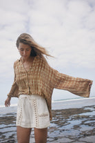 Womens cream cotton crochet short and tie dye tan shirt