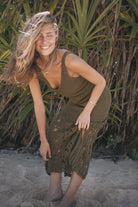 Womens cotton crochet Khaki maxi dress 