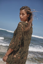 Khaki green cotton crochet mini dress