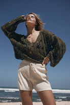 Khaki cotton crochet top 