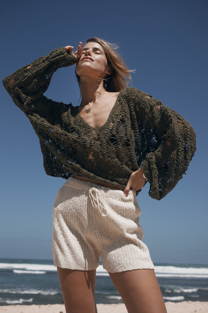 Khaki cotton crochet top 