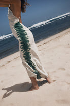 Womens tie dye green cotton hemp maxi dress from side view
