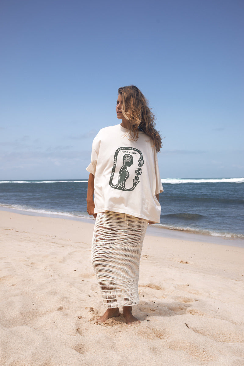 White cotton artist print oversized tee