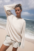 Beige ribbed cotton sweater 