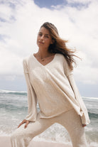 Cream cotton textured knit set