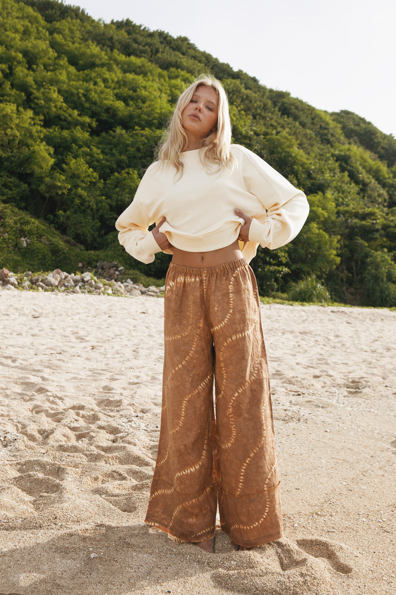 Women's linen tan tie-dye pant  