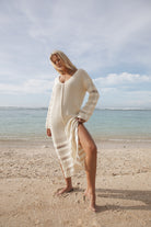 Womens cream cotton knit dress front view 