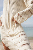 Womens cream cotton knit dress close up view 