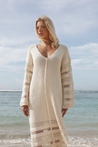 Womens cream cotton knit dress front view 