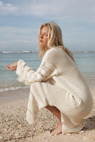 Womens cream cotton knit dress 