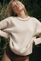 Womens organic cotton beige jumper with contrast stitch