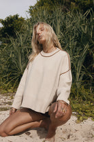 Womens organic cotton beige jumper front view