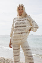 Women's cream cotton knit top 