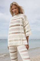 Women's cream cotton knit top with matching pant